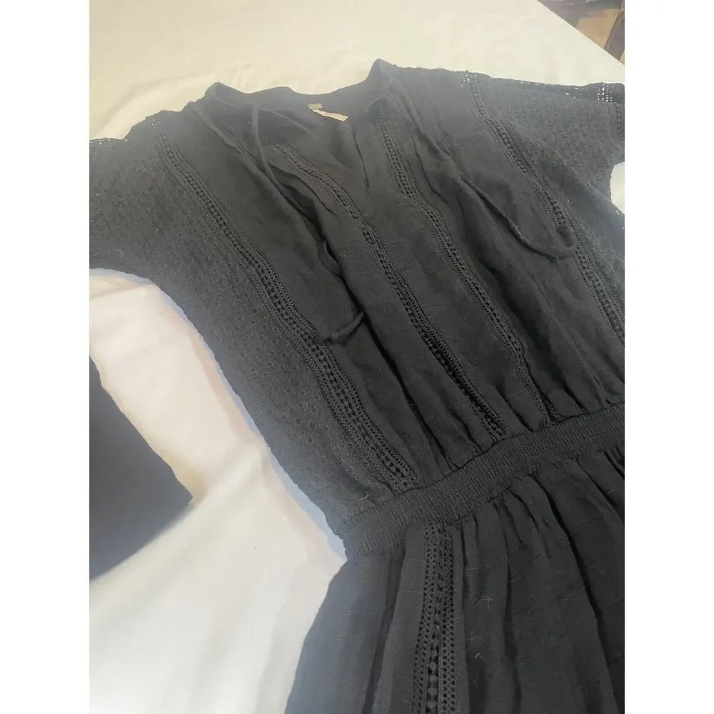 $148 FREE PEOPLE NOMAD BLACK PEASANT DRESS XS